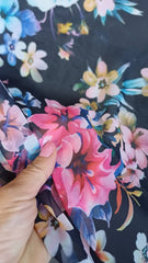 Voal Chifon Negru cu Buchet Floral de Iasomie VOAL1220