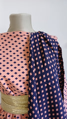 Stofa Barbi Somon/Bleumarin cu Rombulete, are doua fete diferite STO1306