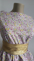 Poplin Bumbac, 100% fibră naturală, Alb cu floricele MOV/ GALBEN BBC1112