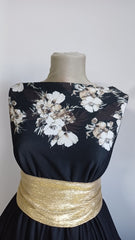 Lycra Negru Bordura Anemone Bej/Alb  ELA1398