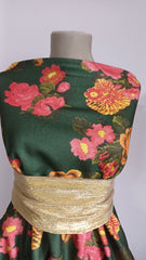 Stofa Imprimata Verde cu Trandafiri Roz/Galben STO1382