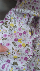 Poplin Bumbac, 100% fibră naturală, Alb cu floricele MOV/ GALBEN BBC1112