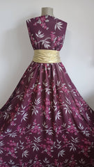 Voal Chifon Grena cu flori Burgundy VOAL1202