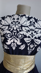 Material Elastic Ripsat Bleumarin cu Bordura Florala Dubla, gros  ELA1399