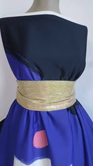 Stofă Crepe Satinată Pictură Fluidă Negru/Mov/Ivory cu Buline Roz STO1284