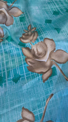 Mătase Satinata Verde cu Trandafiri Capucino MAT1105