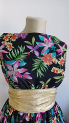 Voal chifon Negru cu Orhidee si Fluturi VOAL1211