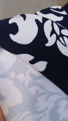 Material Elastic Ripsat Bleumarin cu Bordura Florala Dubla, gros  ELA1399